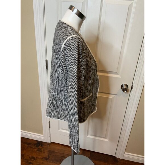 St. John Black White Wool Herringbone Jacket, Size 10 - Picture 2 of 5